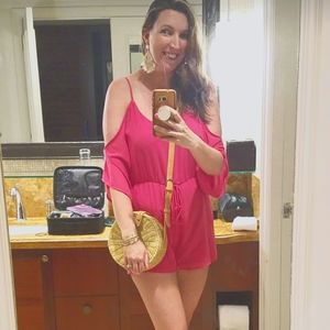 Pink Lily Bright Pink M cold shoulder and cinched waist romper